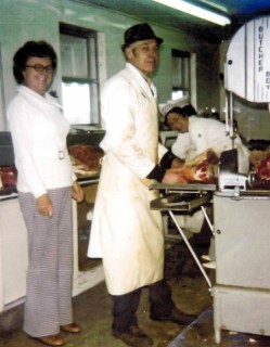 John and Grace DeVries in their butcher shop in Michigan