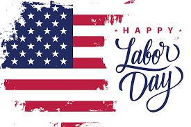 Happy Labor Day graphic with United States of America flag image in background.